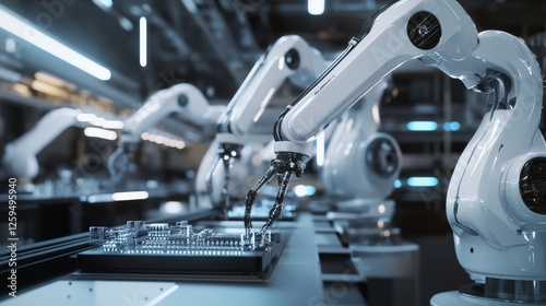 Wallpaper Mural Industrial robotics in a high-tech manufacturing plant. Featuring robotic arms and automated systems. Emphasizing innovation and efficiency. Ideal for technology exhibitions. Torontodigital.ca