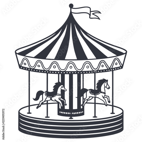Horse carousel for children in children's park silhouette vector design