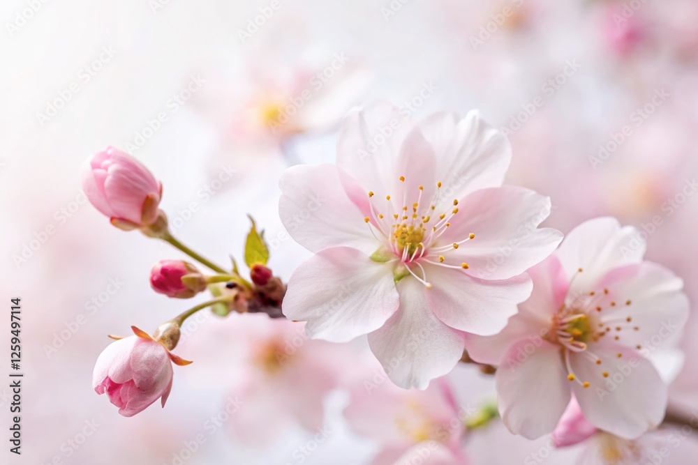 Delicate Pink Cherry Blossom Closeup Isolated on White Background - Spring Flower Delicate Pink Cherry Blossom Closeup Isolated on White Background - Spring Flower