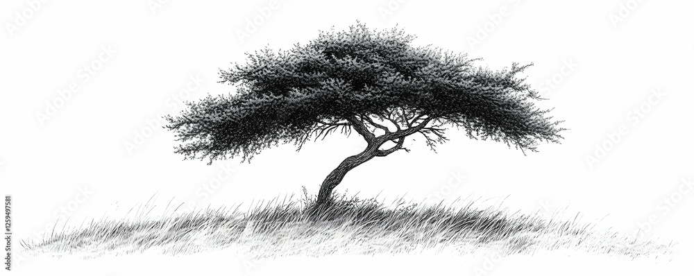 Fototapeta premium Lone acacia, savanna, graphic art, nature