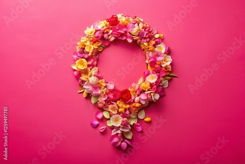 Delicate Venus Symbol of Flower Petals on Pink Background - Feminine Floral Design