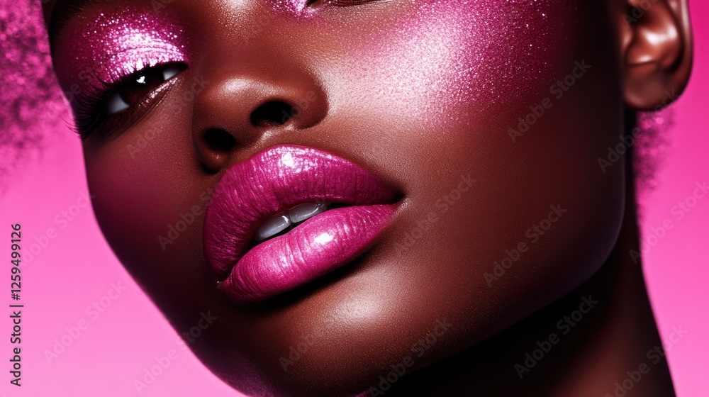 Obraz premium Pink Glitter Makeup, Close-up, Woman, Studio, Beauty
