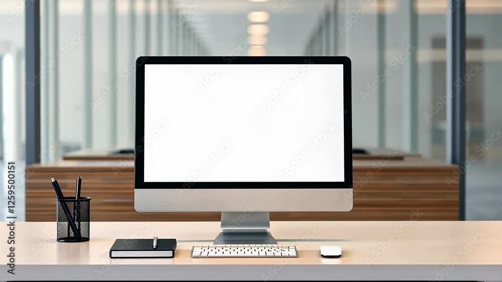 Financial and business concept, Modern office workspace with blank computer screen