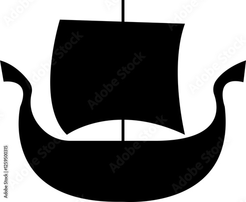 Black silhouette of a Viking ship on water icon, sailboat vehicle gondola. old designs ships, vintage galleons isolated on transparent background, graphic art vector styles, logo, template elements