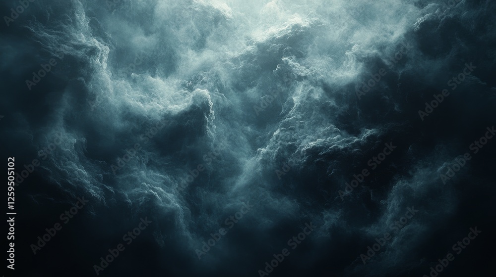 Fototapeta premium Dark, moody cloud abstract background with deep grays, blacks, and silver highlights. Creating a dramatic and intense atmosphere ideal for evocative designs.