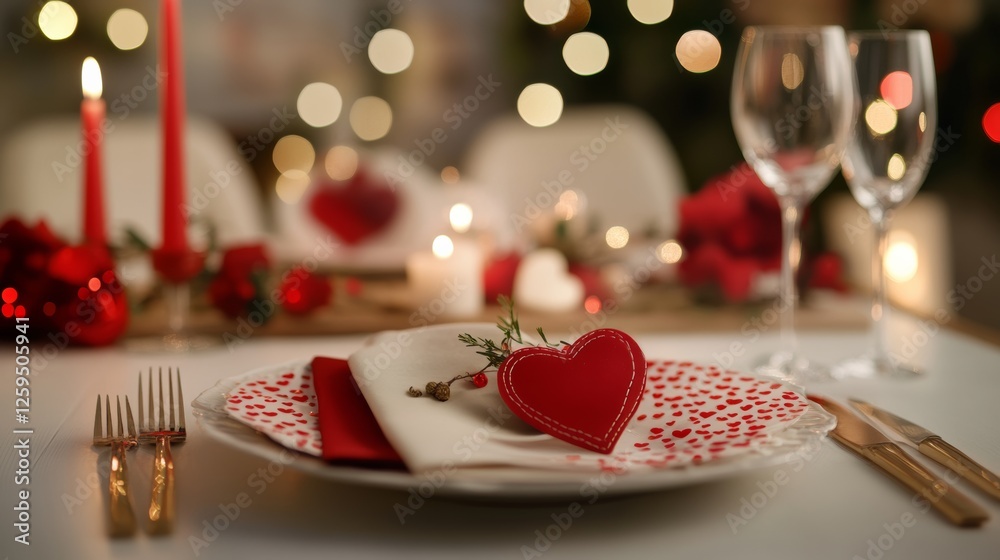 Valentine's Day intimate dinner setting. Featuring a beautifully arranged table with romantic and heart-themed decor. Ideal for special occasions. Valentine's Day intimate dinner setting. Featuring a beautifully arranged table with romantic and heart-themed decor. Ideal for special occasions.