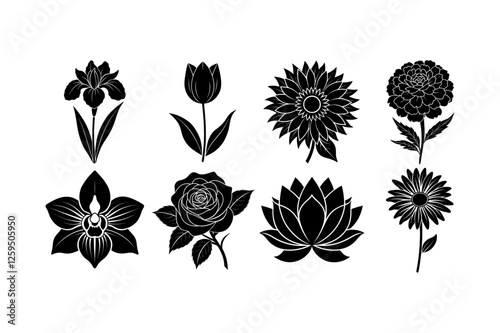 set of flowers silhouette, vector illustration