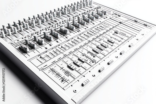 3D line icon representing a soundboard for audio mixing displayed on white background.