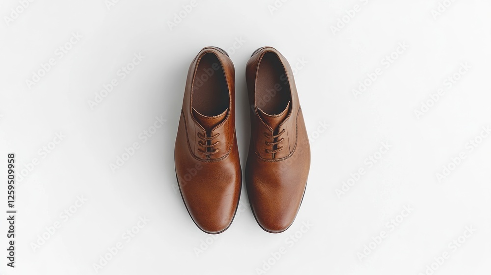 A pair of brown leather shoes, top view, white background, product photography, studio lighting, soft shadows, low contrast, minimalist, clean and simple A pair of brown leather shoes, top view, white background, product photography, studio lighting, soft shadows, low contrast, minimalist, clean and simple