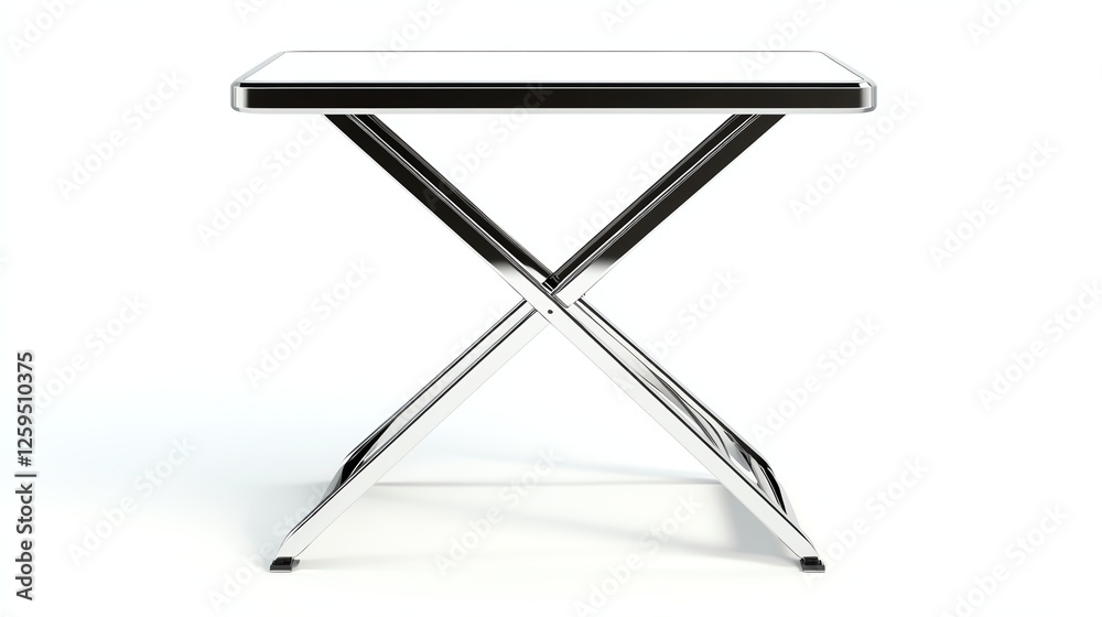 Minimalist metal table with a sleek design on a white isolated background. Minimalist metal table with a sleek design on a white isolated background.