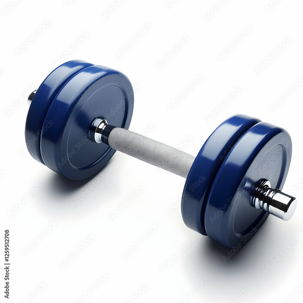 Blue dumbbell on white background, fitness Blue dumbbell on white background, fitness