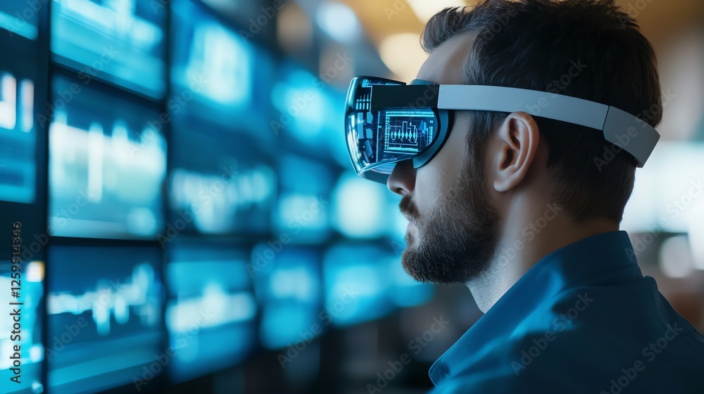Man using virtual reality headset indoors. Man using virtual reality headset indoors.