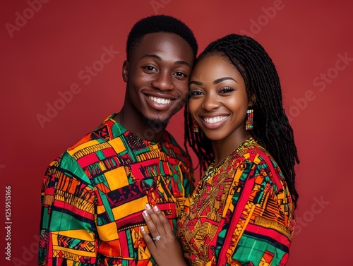 Wallpaper Mural Vibrant Ghanaian Couple in Kente Cloth Outfits Posing Against a Rich Colored Background Torontodigital.ca