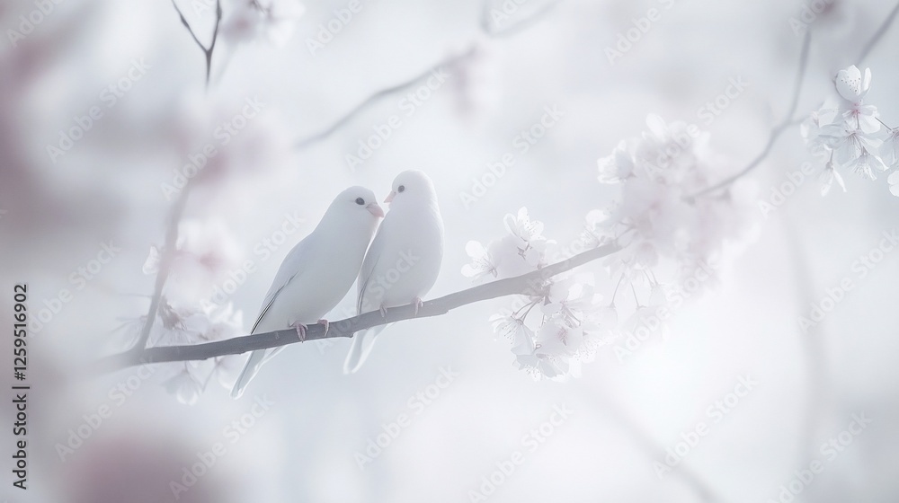 Serene White Birds Amidst Cherry Blossoms Serene White Birds Amidst Cherry Blossoms