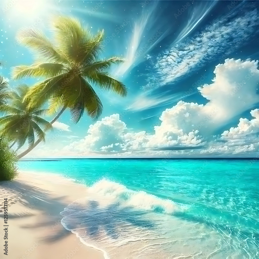 Fototapeta premium Tropical Seascape with Turquoise Water and White Sand Beach