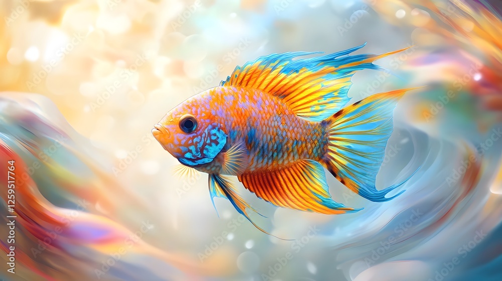Fototapeta premium Beautiful tropical fish swims in the water with vibrant colors
