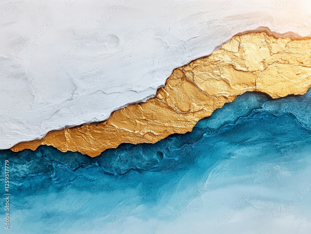 Fototapeta premium Elegant Abstract Textured Background with White, Gold, and Turquoise Waves for Modern Design