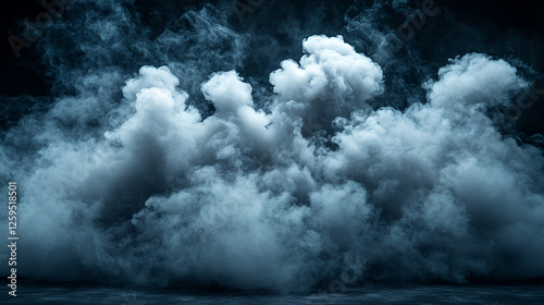 A large cloud of white-gray smoke rises from the ground into a dark sky, creating a scene of chaos and disruption with an empty, blurred backdrop and space for caption or text photo