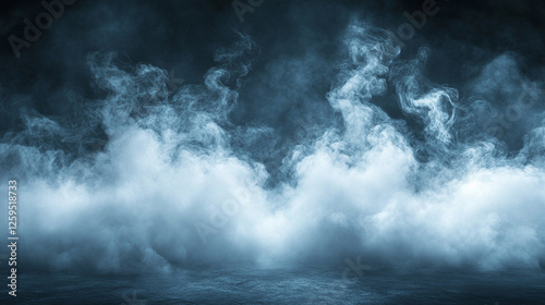 A large cloud of white-gray smoke rises from the ground into a dark sky, creating a scene of chaos and disruption with an empty, blurred backdrop and space for caption or text photo