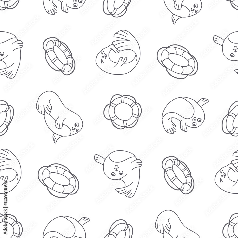 Outline Seal Animal Lifebuoy Pattern Vector Illustration Seamless for Background Wallpaper Packaging Cover Outline Seal Animal Lifebuoy Pattern Vector Illustration Seamless for Background Wallpaper Packaging Cover
