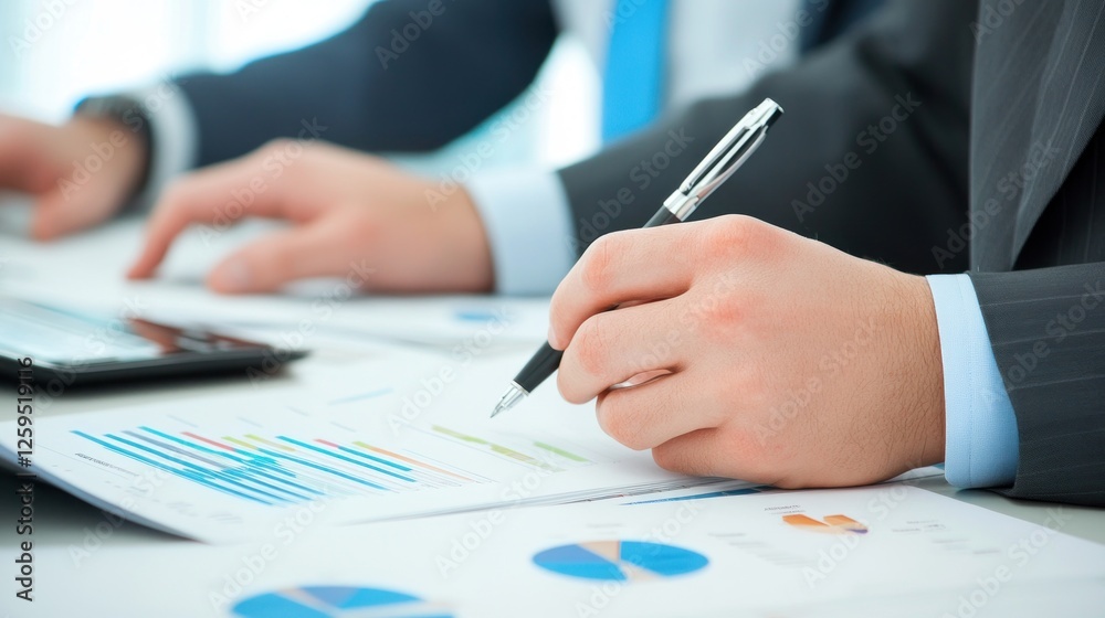 Analyzing Financial Data: Businessman Reviewing Charts and Graphs Analyzing Financial Data: Businessman Reviewing Charts and Graphs
