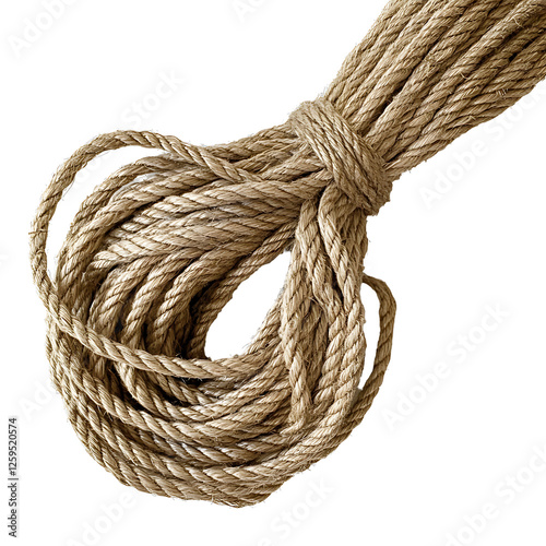 Brown jute rope, isolated on a transparent background  photo