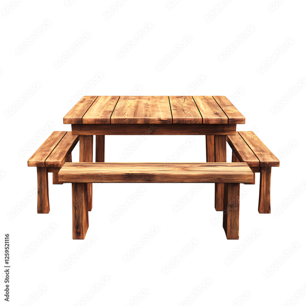 Rustic Wooden Table and Benches Set Isolated Rustic Wooden Table and Benches Set Isolated