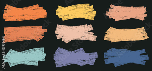 Set of coloring brush strokes. Vector with brush strokes. Colorful hand drawn stains with brush paint look background. Grunge paint strokes collection.