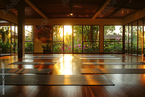 Sunlit Yoga Studio with Tropical View