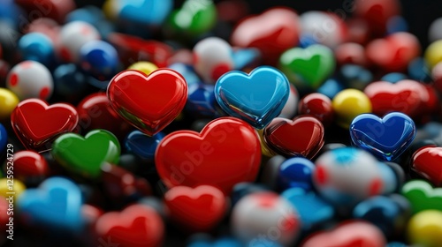Colorful 3D Hearts Background Love, Romance, and Valentine's Day Concept