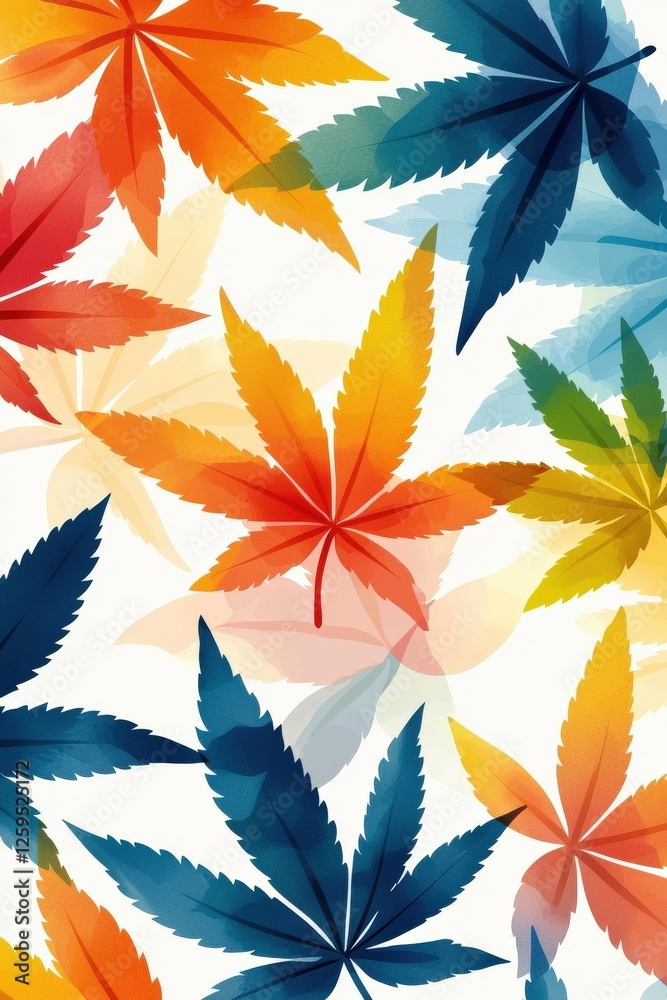 Abstract cannabis patterns with gradient watercolor effects Abstract cannabis patterns with gradient watercolor effects