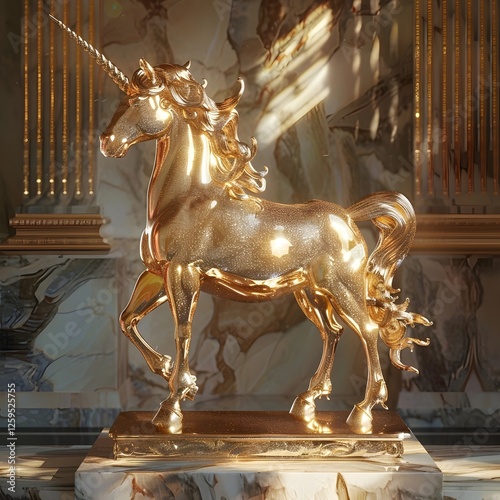 Gold God Statue Golden Shining Unicorm Figure historical sculpture