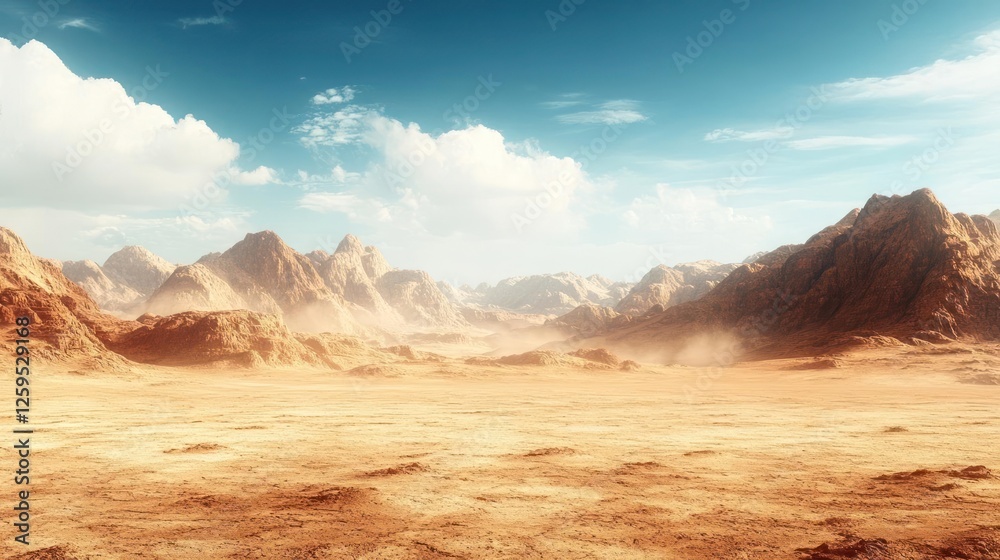 Naklejka premium A vast desert with rocky mountains and blue sky