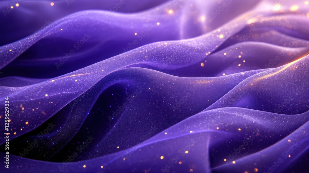 Obraz premium Purple glitter fabric drapes, studio shot, dark background, fashion design