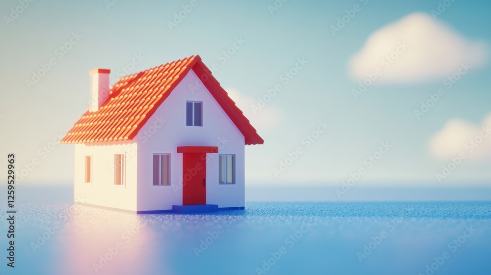 A miniature minimalist house model with seamless windows and geometric design, placed on a clean blue gradient. A miniature minimalist house model with seamless windows and geometric design, placed on a clean blue gradient.