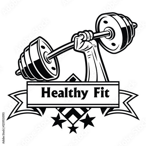 Tableau sur toile Weightlifting exercise dumbbell vector art silhouette logo Healthy fit elements