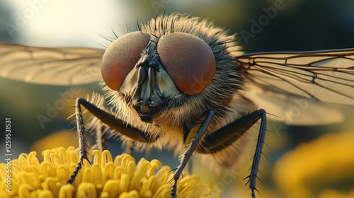 A close-up view of a fly on yellow flower