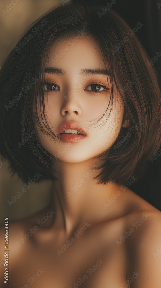 Fototapeta premium 美女, 女性, 美しい, 顔, モデル, 日本, 韓国, 中国, アジア, カフェ, ファッション