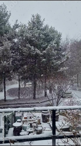 Scenery of a quiet park on a heavy snowfall day