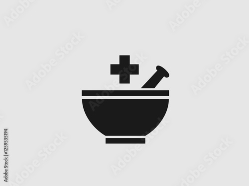 This image features a black and white illustration of a mortar and pestle