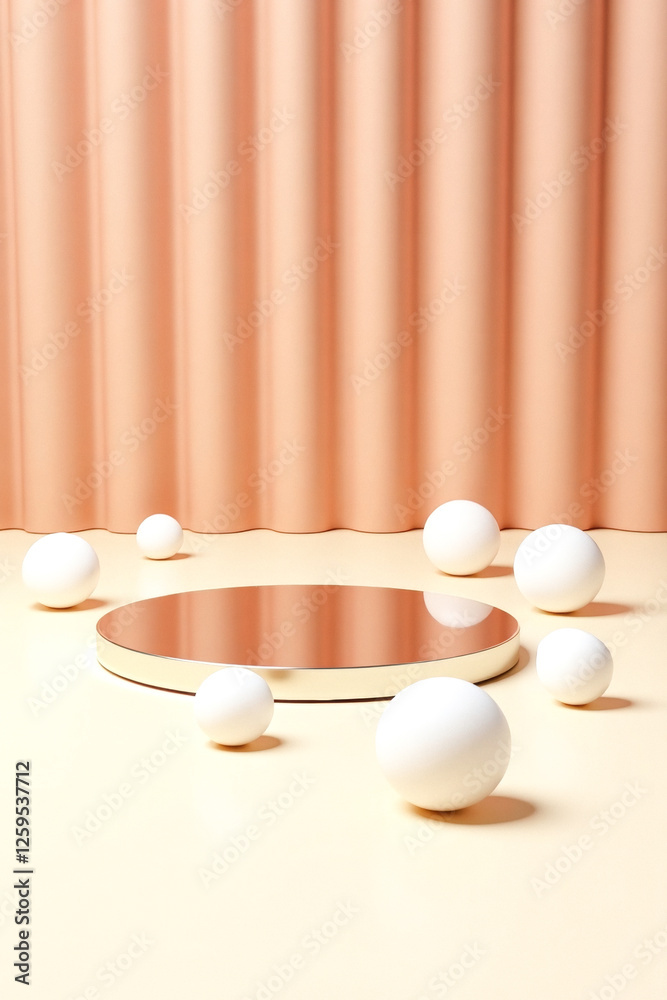 copper platform with white spheres on background copper platform with white spheres on background
