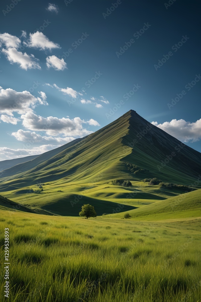 Obraz premium grassy field with a mountain in the background
