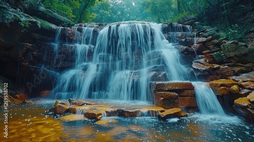 Serene Waterfall in Lush Forest