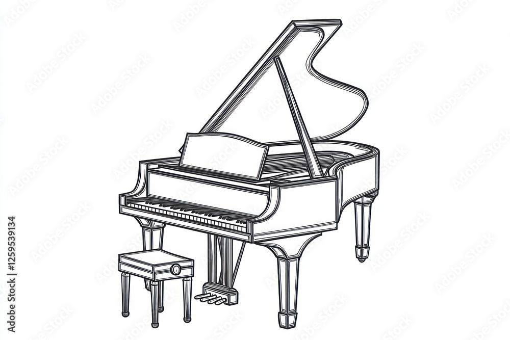 3D piano line icon, elegant classical music instrument representation on white background. 3D piano line icon, elegant classical music instrument representation on white background.