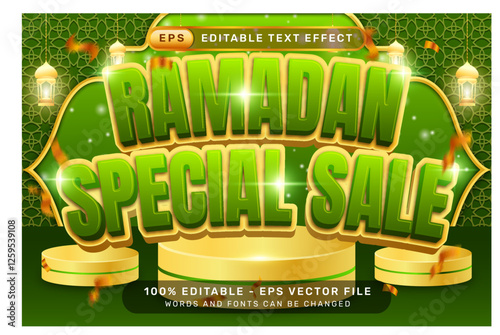 ramadan special sale effect and editable text effect with podium and islamic ornament	