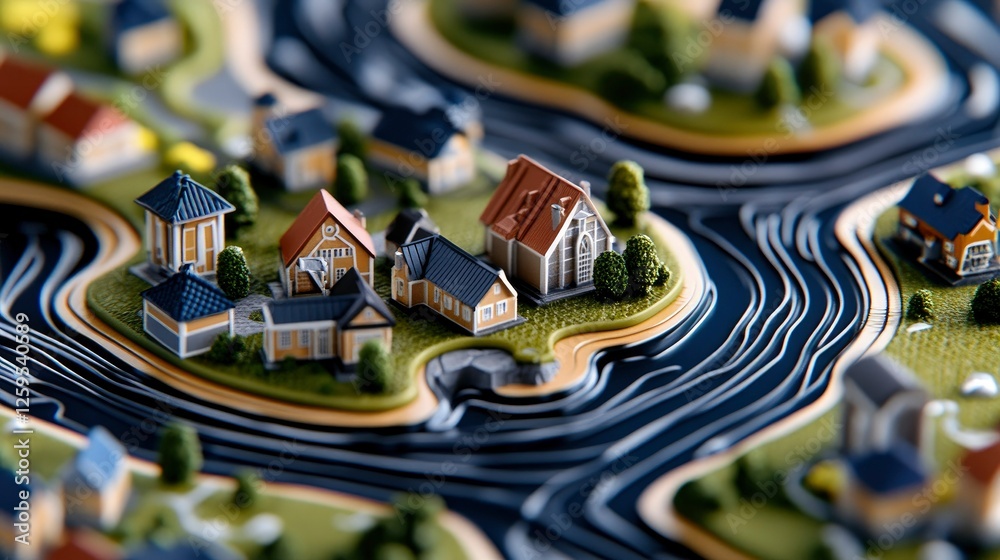 Fototapeta premium Miniature Village Landscape Architectural Model of a Coastal Town