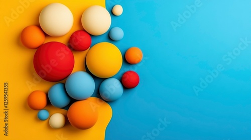 Abstract Colorful Spheres on Yellow and Blue Background