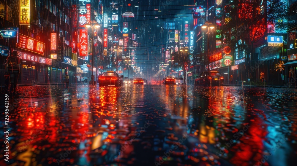 Obraz premium Neon Cityscape in the Rain