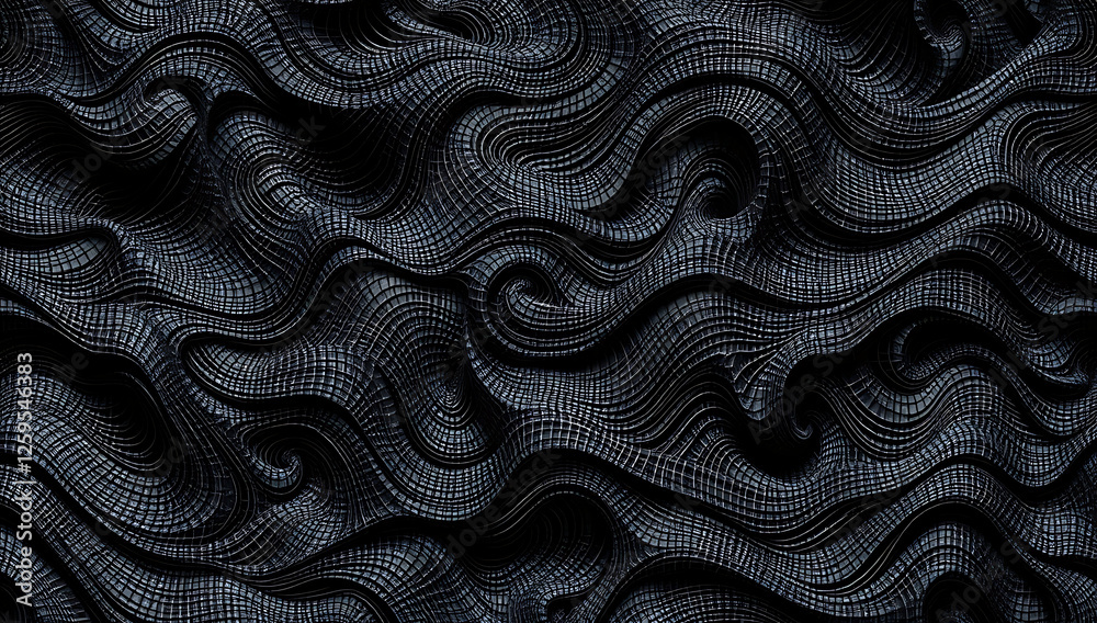 Fototapeta premium A seamless, tileable pattern of magnetic iron filings forming dynamic, shifting wave-like ridges. Fine metallic dust aligning to invisible force fields, creating an intricate and mesmerizing texture.