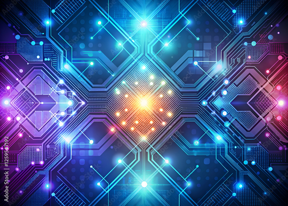 Abstract Technology Background. Glowing Lines and Circuits Abstract Technology Background. Glowing Lines and Circuits